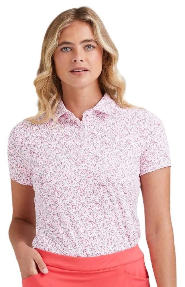 PING Aeria Printed dames polo, fuchsia foliage