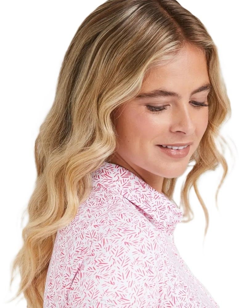 PING Aeria Printed dames polo, fuchsia foliage