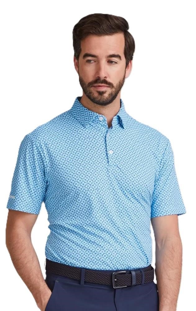 PING Ephron Printed heren polo, baltic sea multi