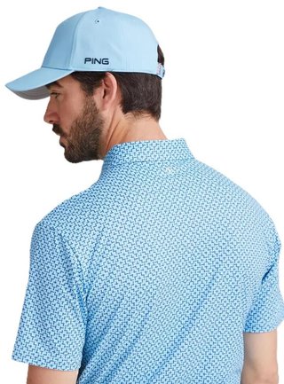 PING Ephron Printed heren polo, baltic sea multi