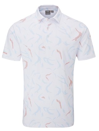 PING Ephron Printed heren polo, wit/wild salmon multi