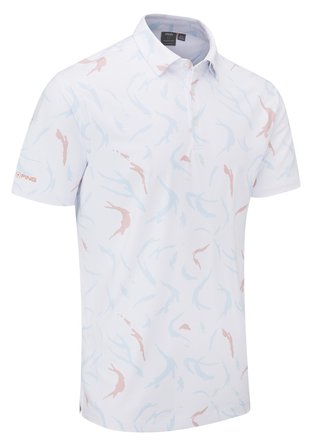 PING Ephron Printed heren polo, wit/wild salmon multi