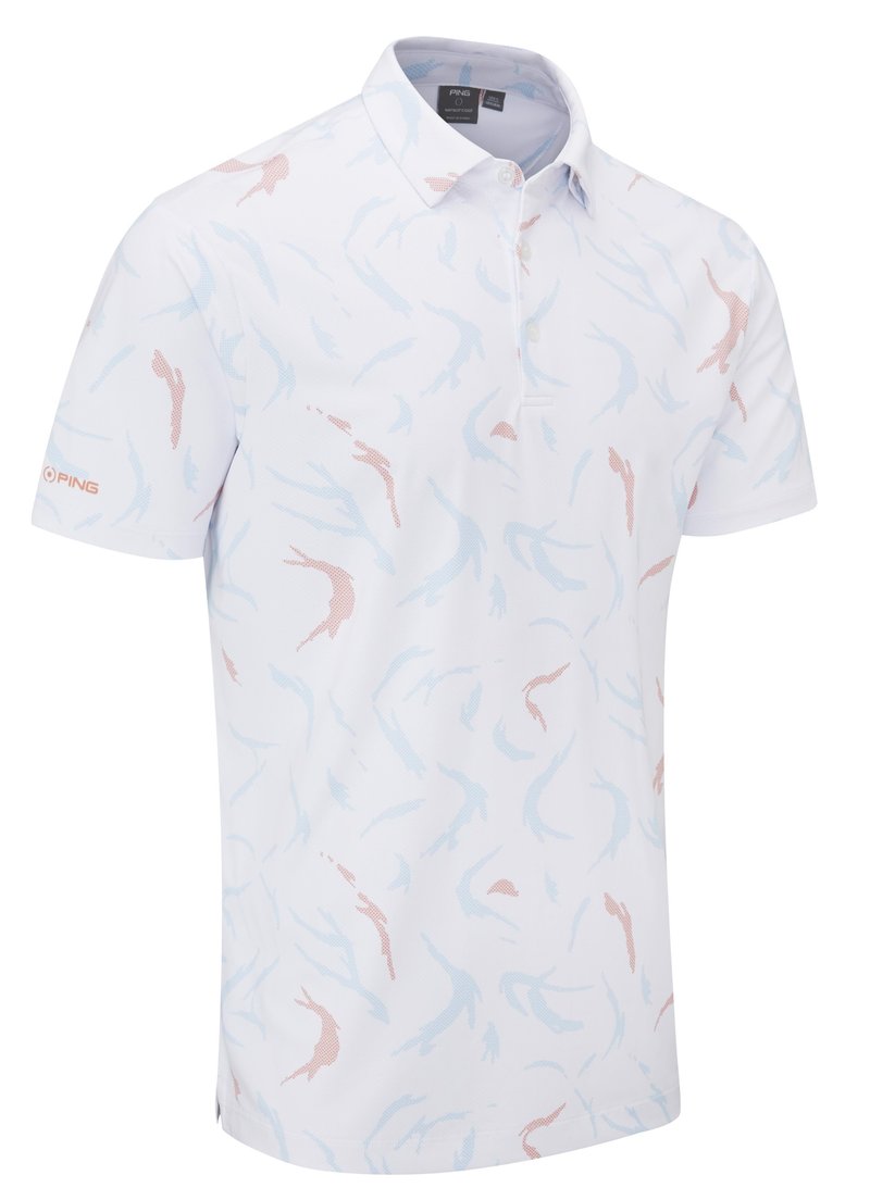 PING Ephron Printed heren polo, wit/wild salmon multi