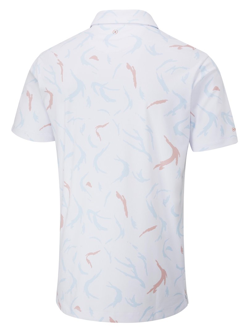 PING Ephron Printed heren polo, wit/wild salmon multi
