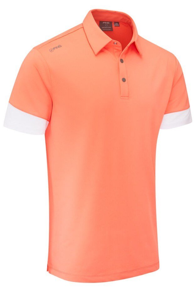 PING Ty heren polo, wild salmon/wit