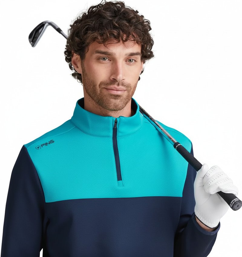 PING Kinver heren sweatshirt, navy/turquoise