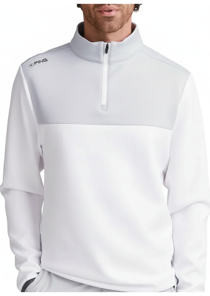 PING Kinver heren sweatshirt, wit/parelgrijs