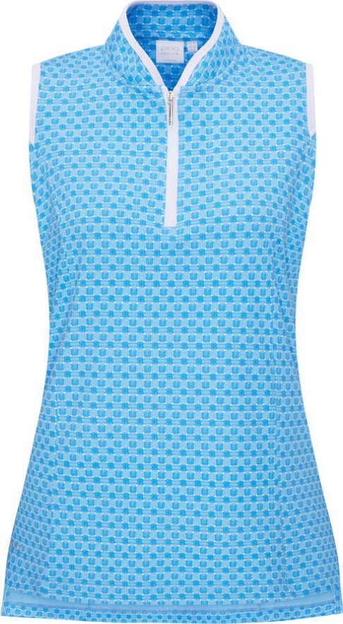 PING Penola Printed Sleeveless dames polo, azuro geo