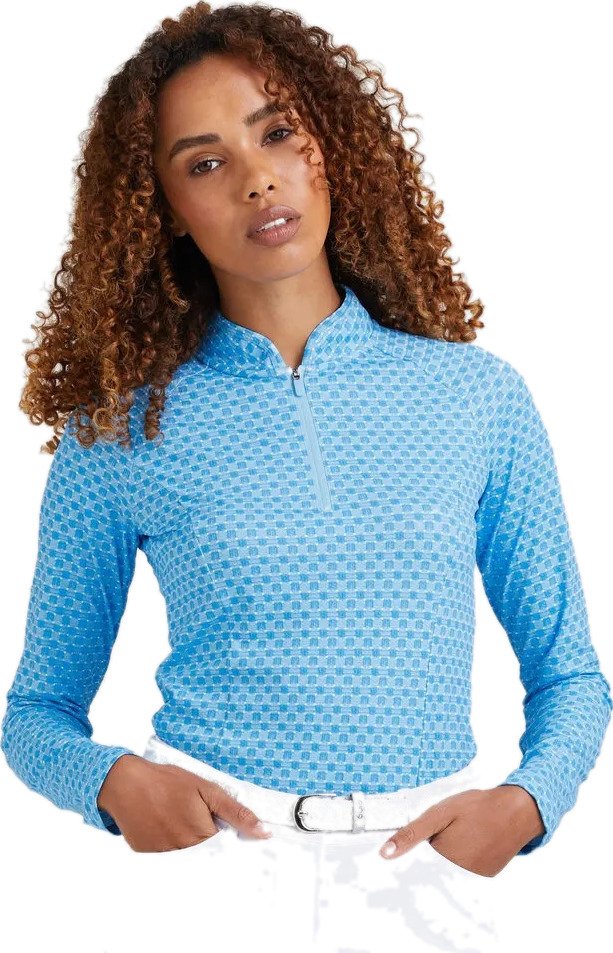 PING Arwen Printed Longsleeve dames polo, azure geo