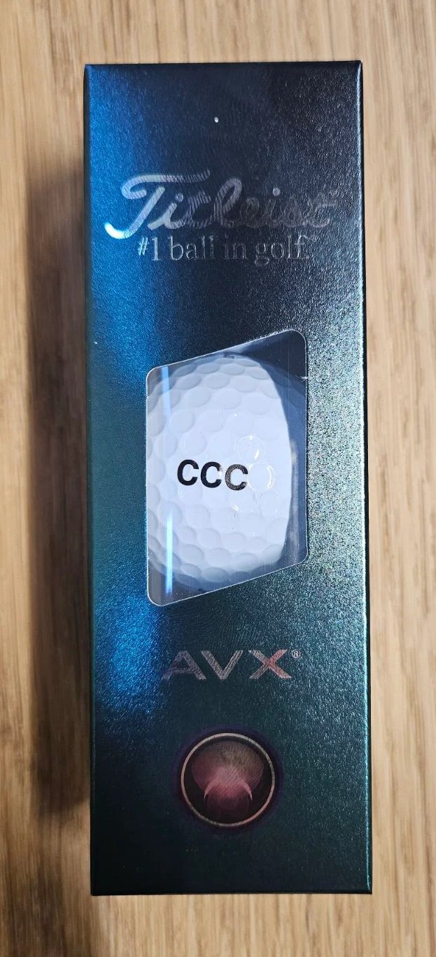 Titleist AVX golfballen, tekst: CCC