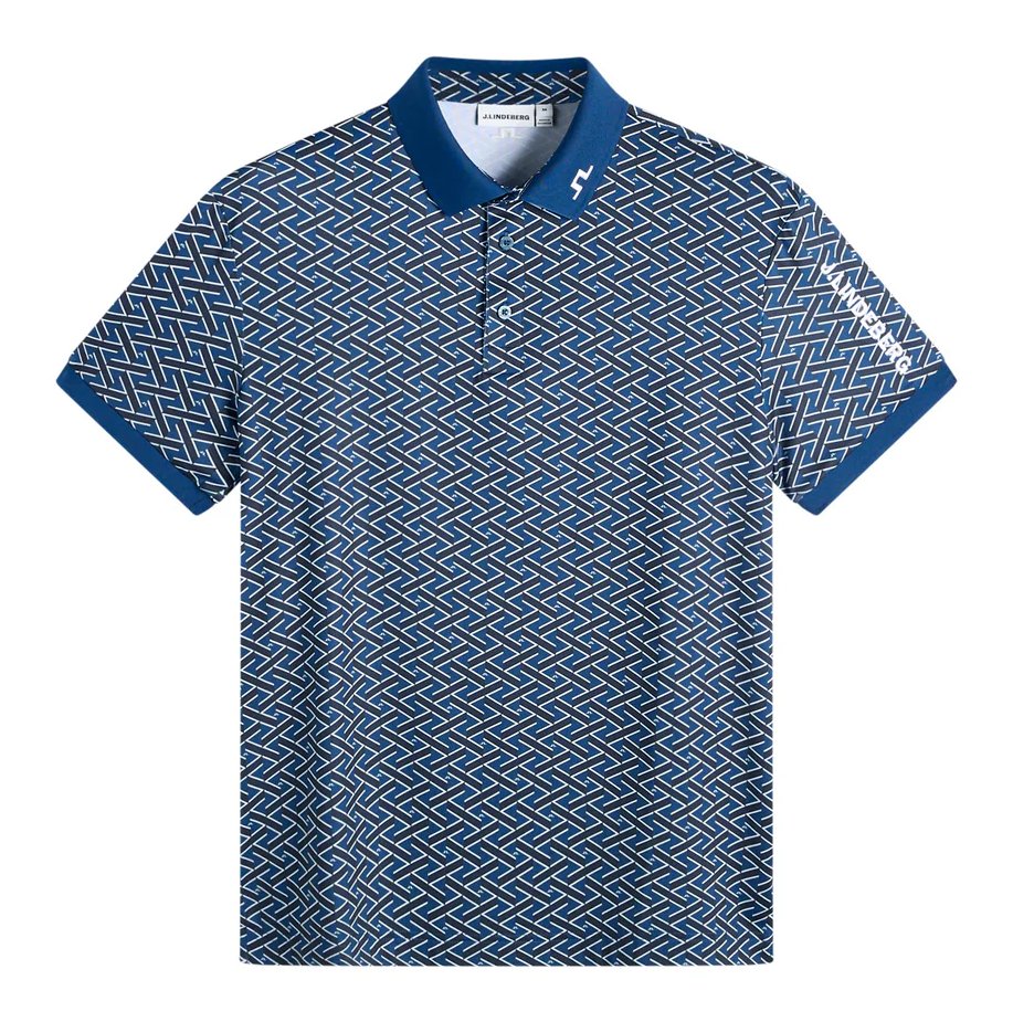 J.Lindeberg Tour Tech Print heren polo, ladder estate navy