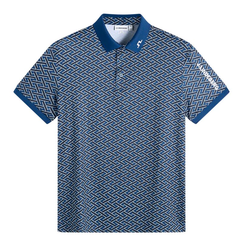 J.Lindeberg Tour Tech Print heren polo, ladder estate navy