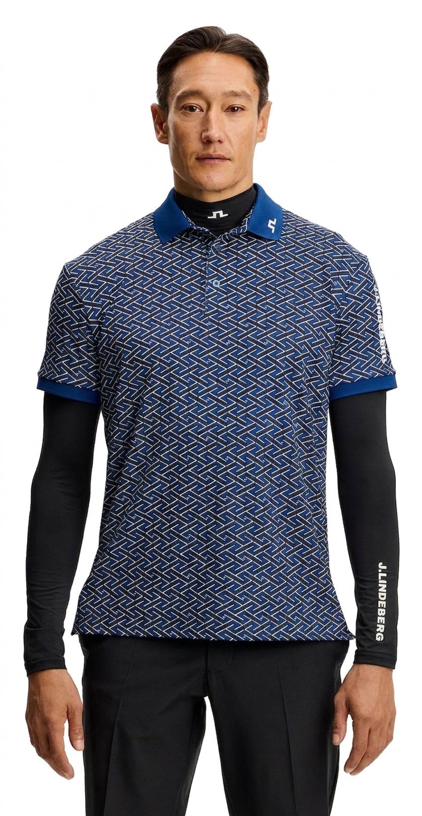 J.Lindeberg Tour Tech Print heren polo, ladder estate navy