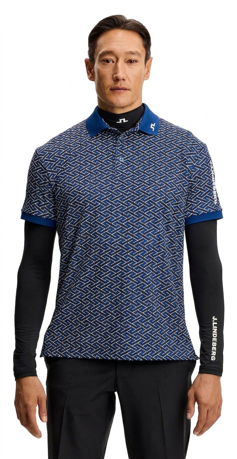 J.Lindeberg Tour Tech Print heren polo, ladder estate navy