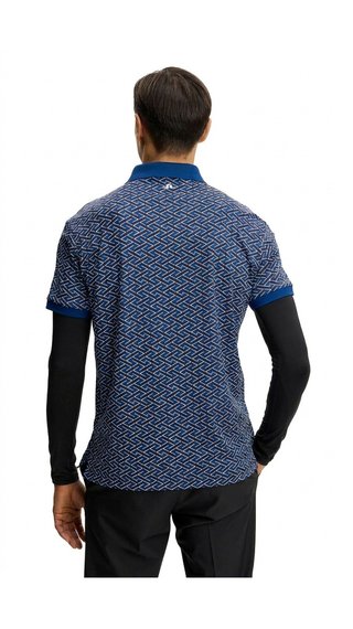 J.Lindeberg Tour Tech Print heren polo, ladder estate navy