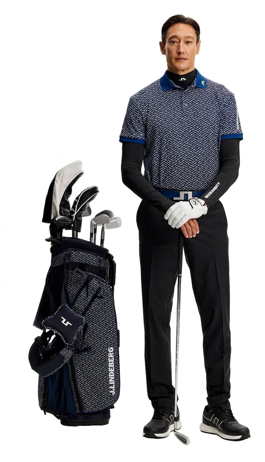 J.Lindeberg Tour Tech Print heren polo, ladder estate navy