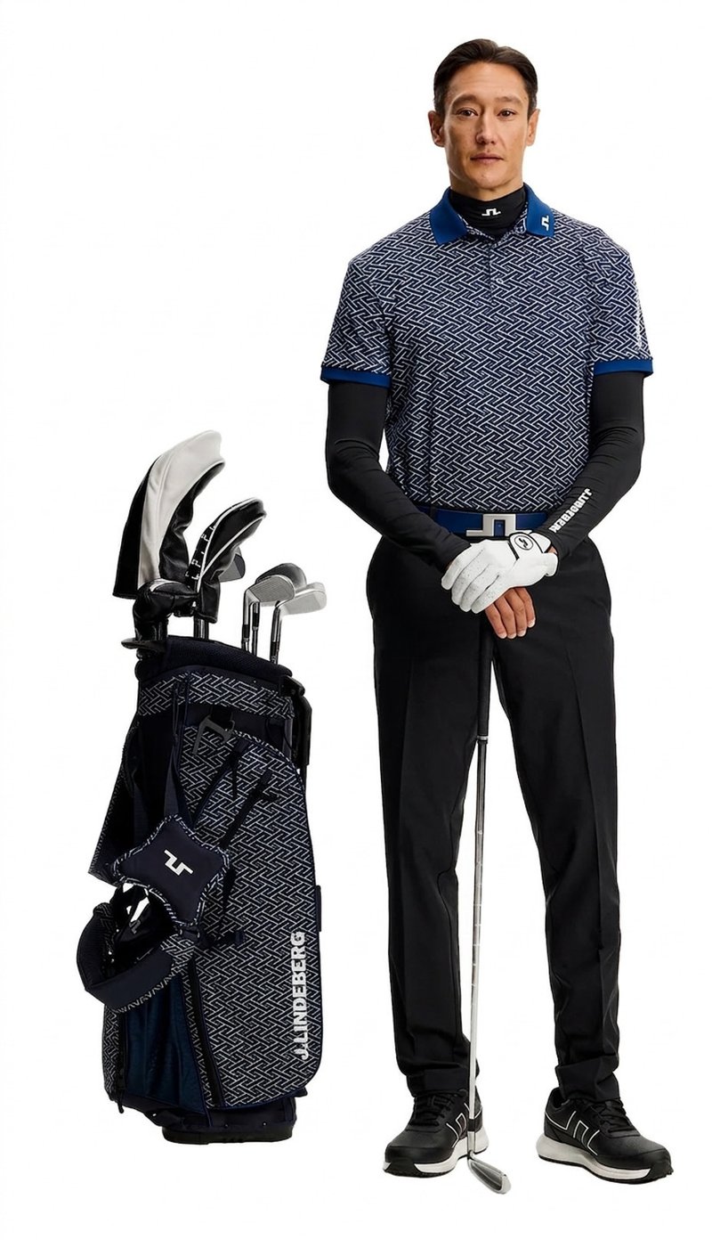 J.Lindeberg Tour Tech Print heren polo, ladder estate navy