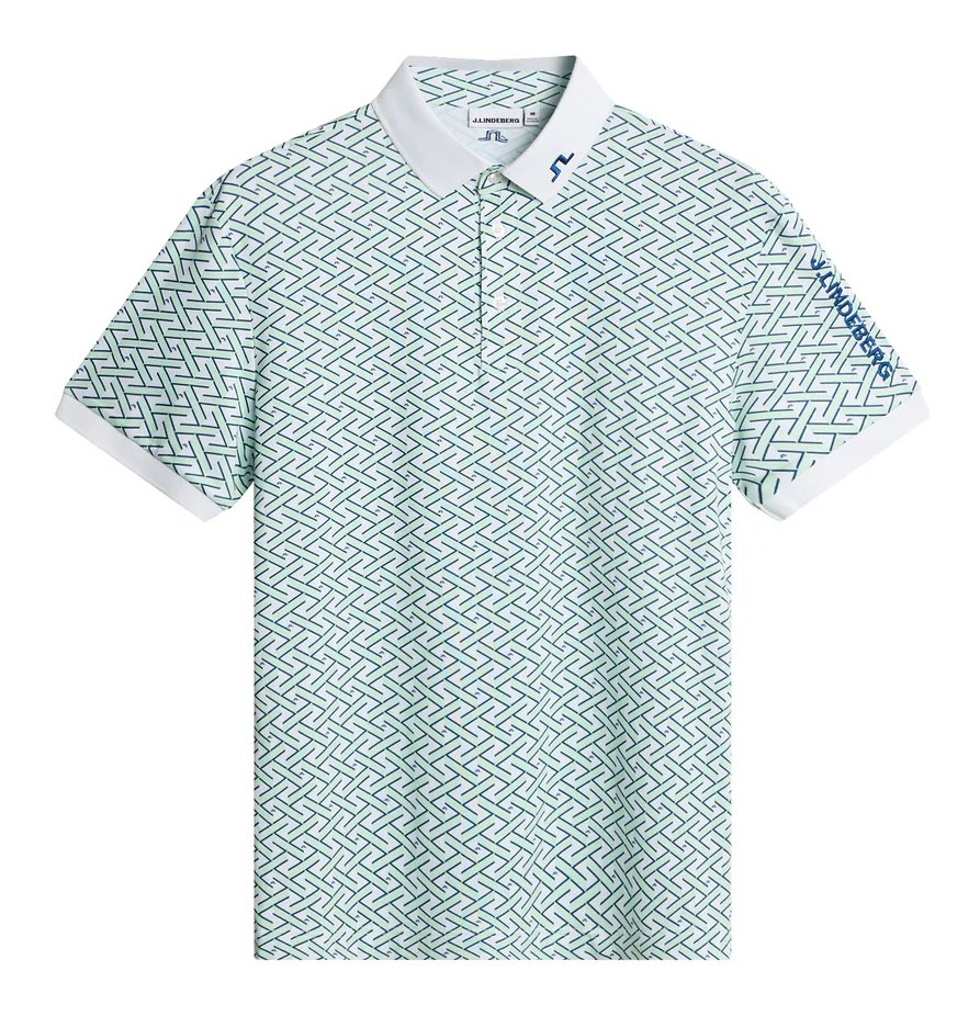 J.Lindeberg Tour Tech Print heren polo, ladder white bay