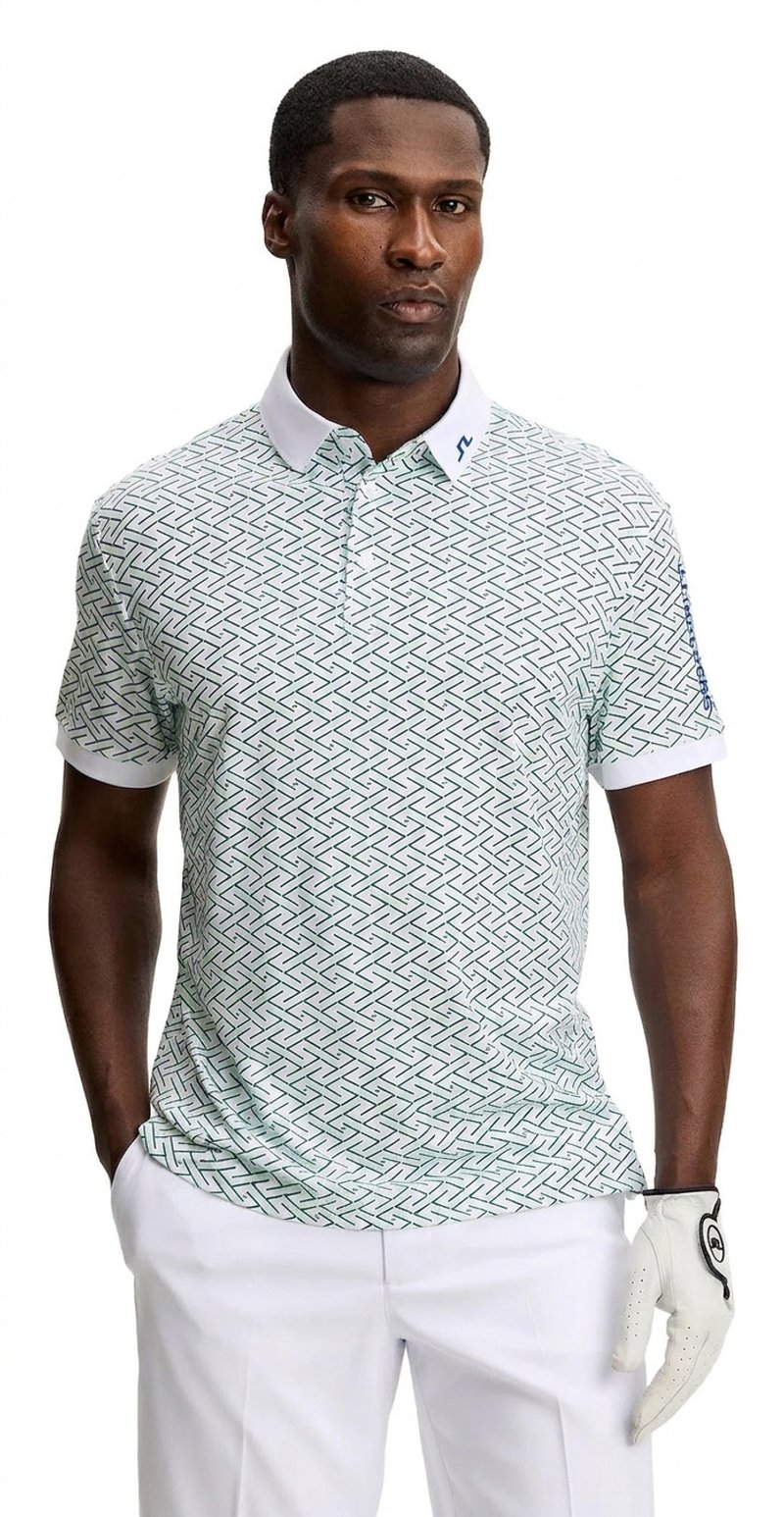 J.Lindeberg Tour Tech Print heren polo, ladder white bay