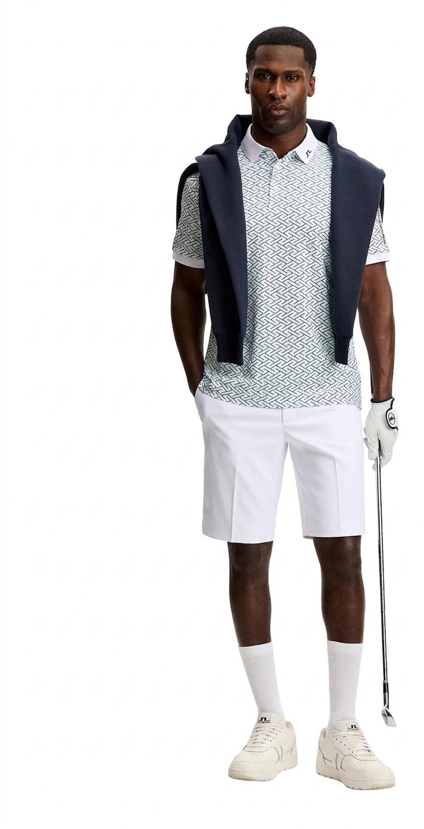 J.Lindeberg Tour Tech Print heren polo, ladder white bay