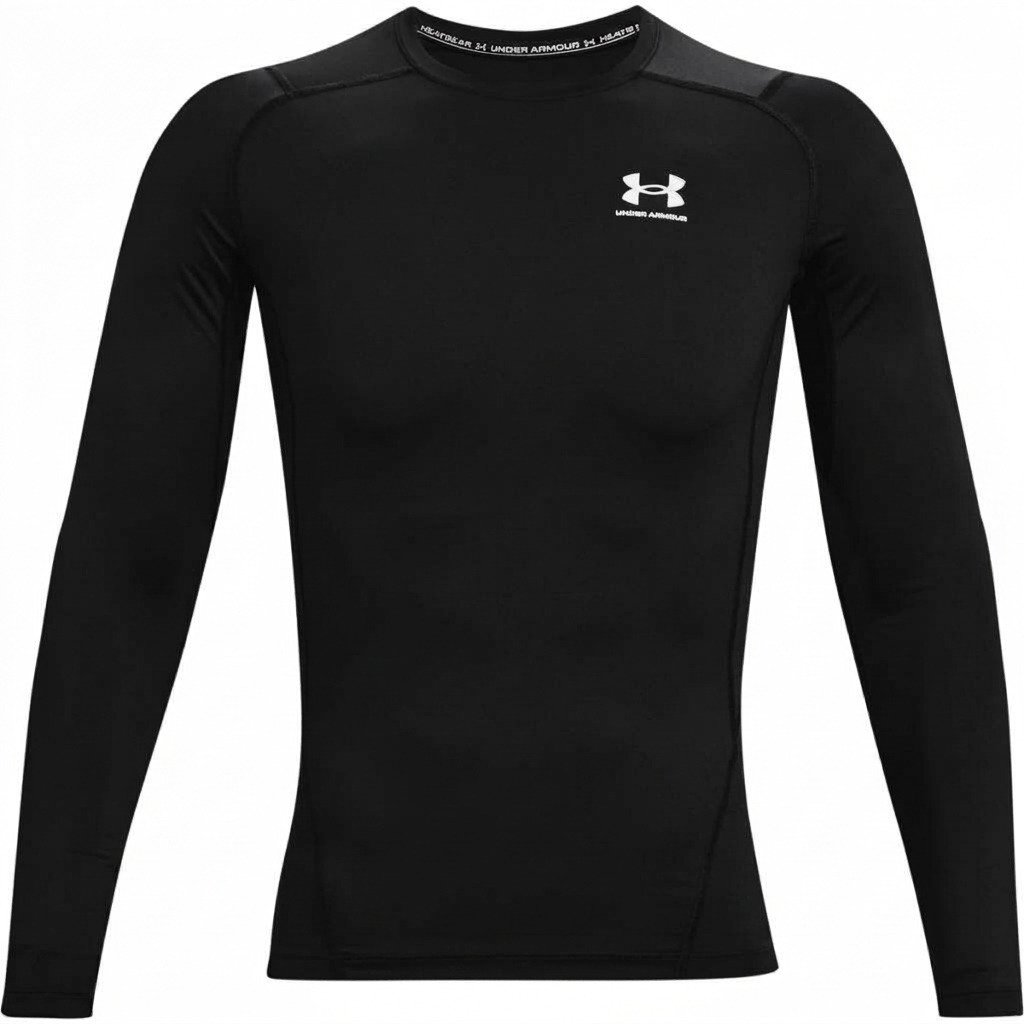Under Armour HeatGear heren compressie shirt met lange mouwen, zwart/wit