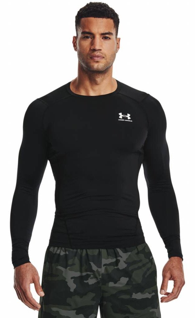 Under Armour HeatGear heren compressie shirt met lange mouwen, zwart/wit