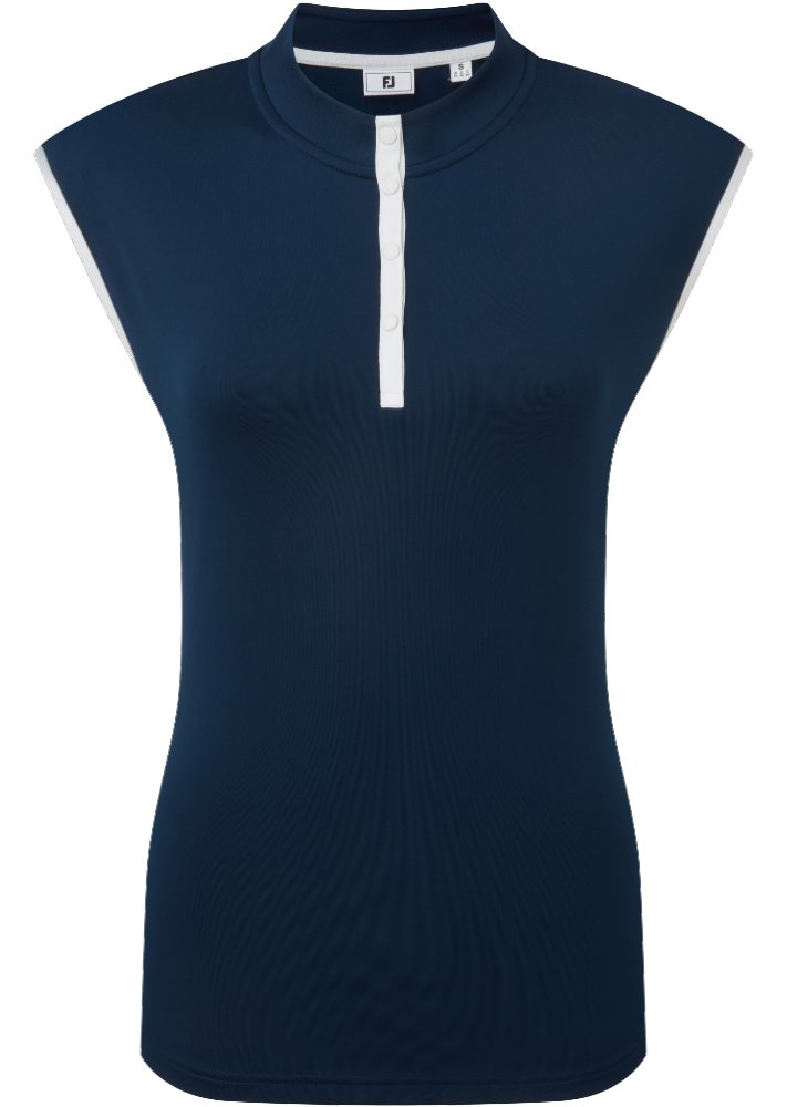 FootJoy Mock Neck Snap Front dames polo, navy/white