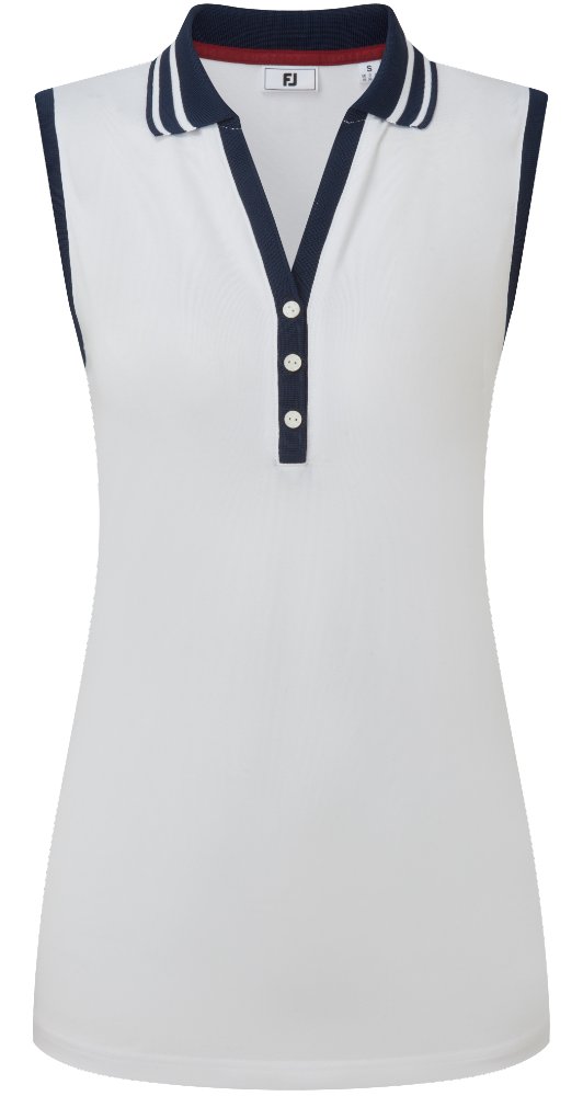 FootJoy Contrast Rib Knit Sleeveless dames polo, wit/navy