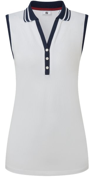 FootJoy Contrast Rib Knit Sleeveless dames polo, wit/navy