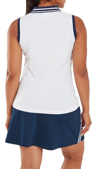 FootJoy Contrast Rib Knit Sleeveless dames polo, wit/navy