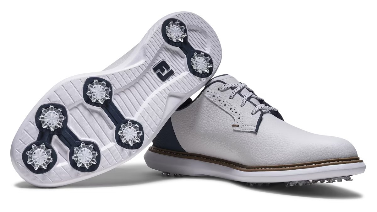 FootJoy FJ Traditions Blucher heren golfschoenen, wit/blauw/tan