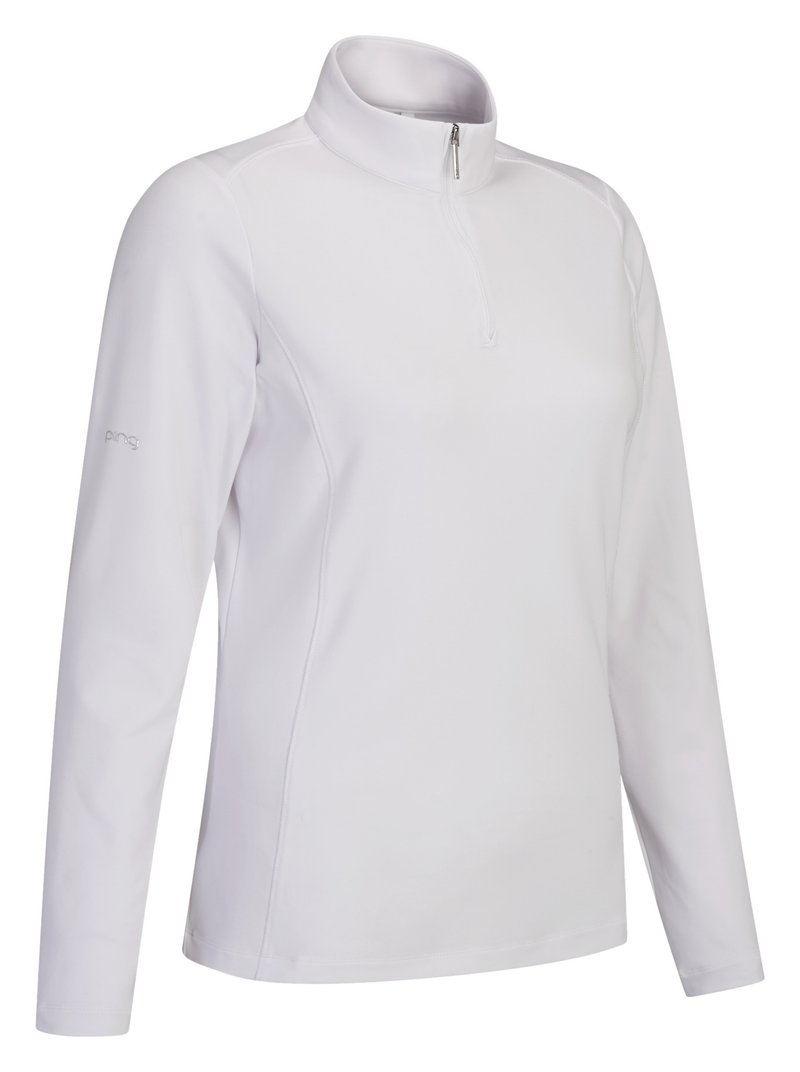 PING Aveline Half Zip dames shirt met lange mouwen, wit