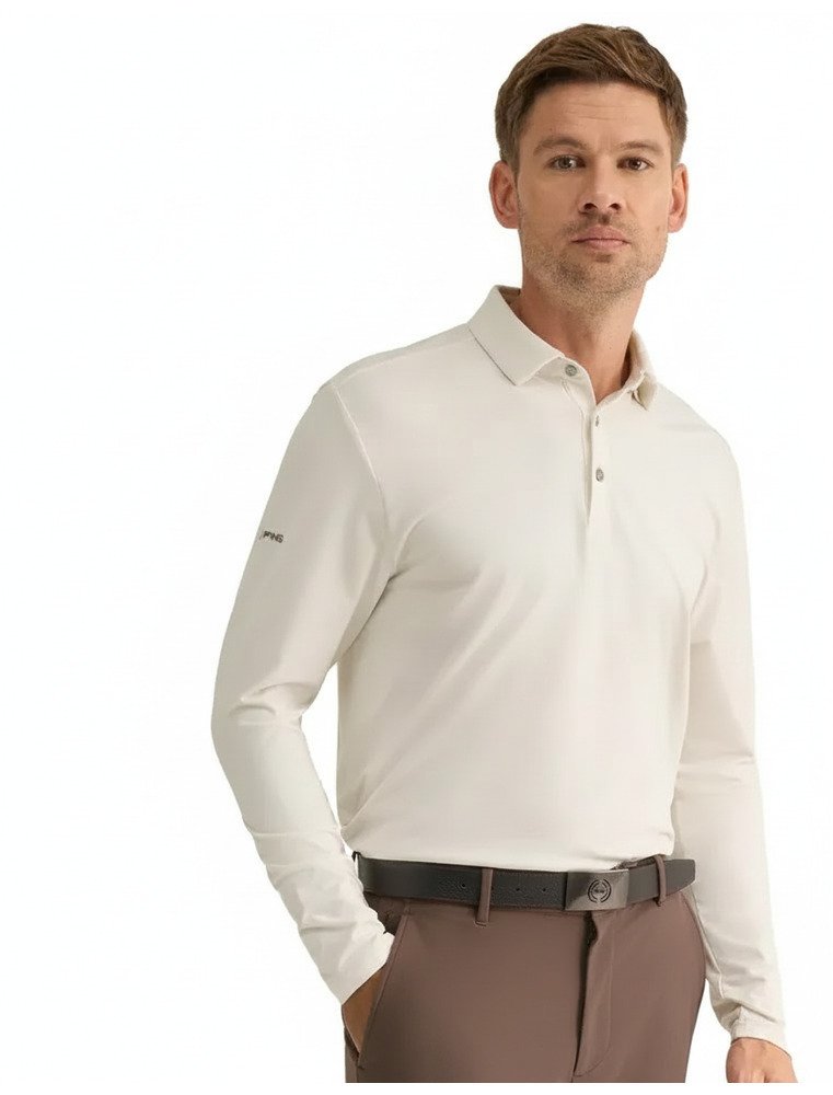 PING Demitri Longsleeve heren polo, egret