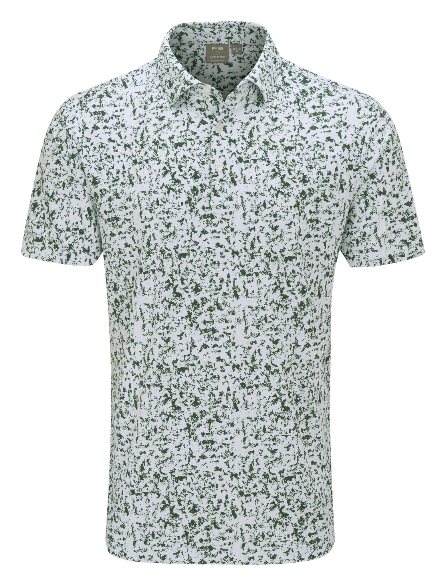 PING Gilmore heren polo, white/gorse green multi