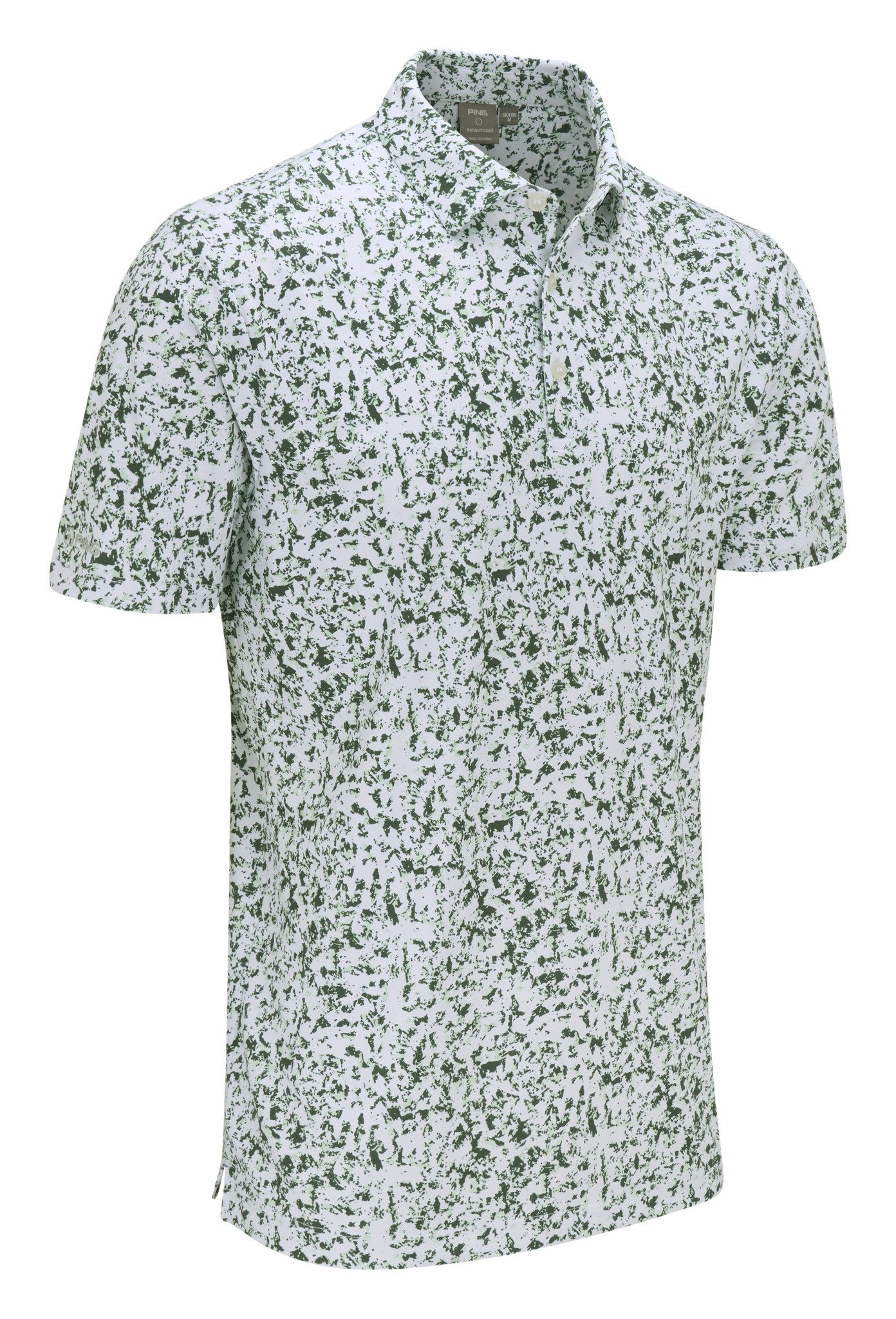 PING Gilmore heren polo, white/gorse green multi
