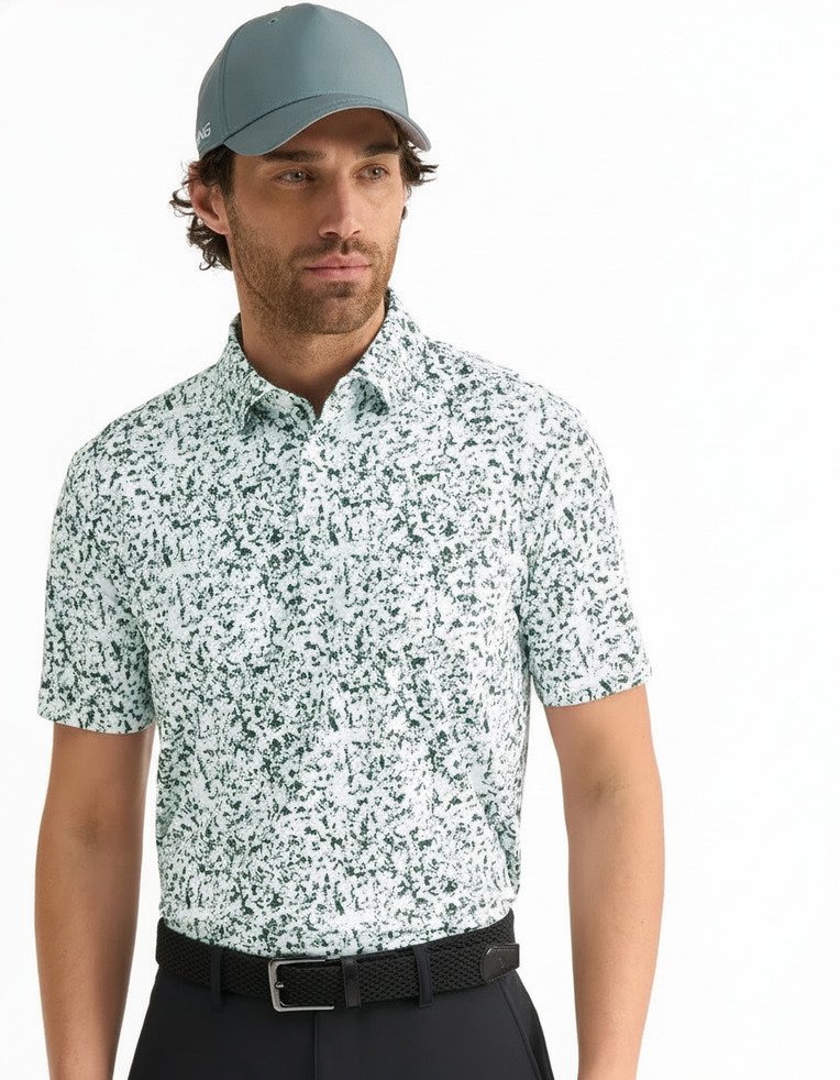 PING Gilmore heren polo, white/gorse green multi