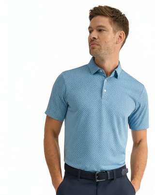 PING Hershel heren polo, dusty blue multi