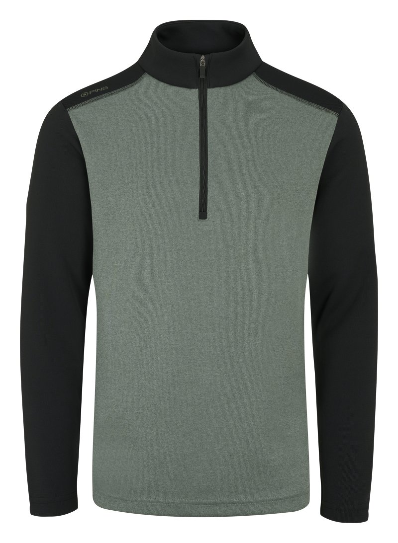 PING Ramsey half zip ribbed fleece heren pullover, laurel marl/black