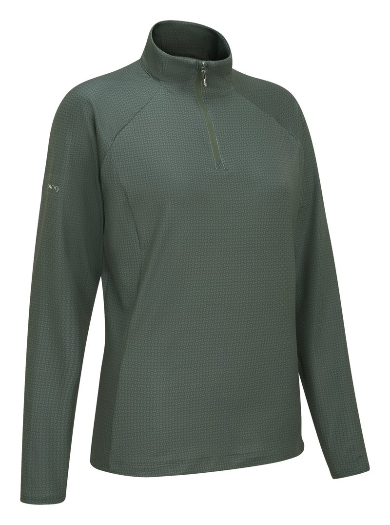 PING Jasmine Printed long Sleeve dames top, gorse green/laurel