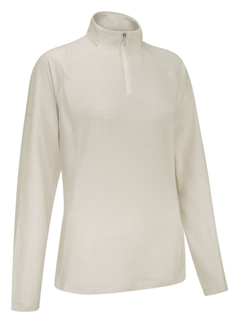 PING Jasmine Printed long Sleeve dames top, egret/tawny