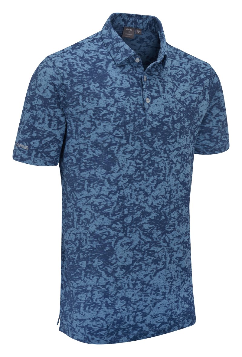 PING Marek Camo Jacquard heren polo, infinity blue multi