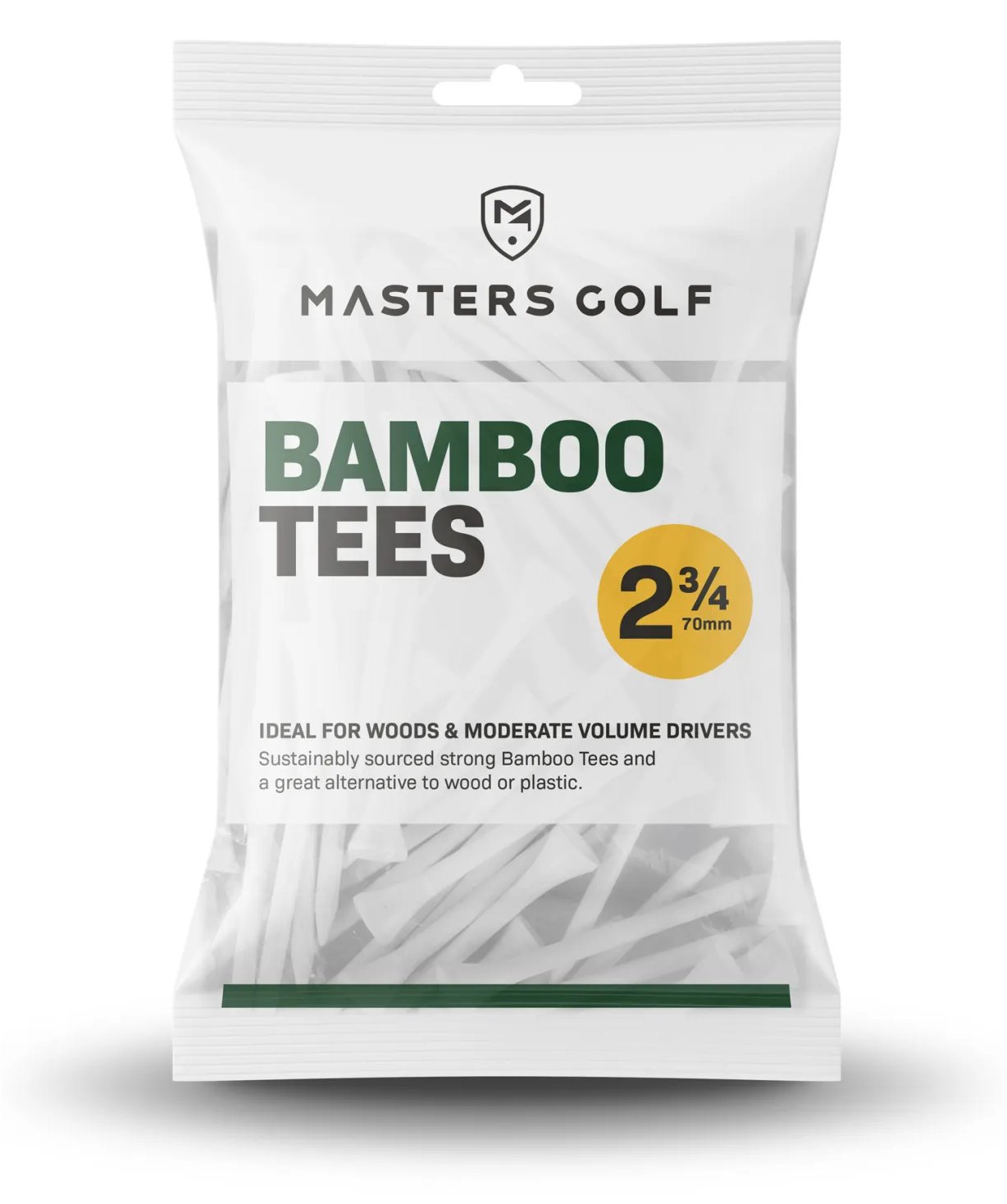 Masters Golf Bamboo Tees 70 mm (2 3/4"), 20 tees, wit