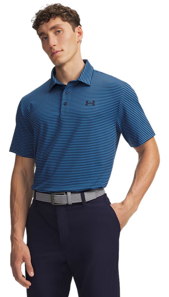 Under Armour Playoff 3.0 heren polo, midnight navy/aegean blue/wit