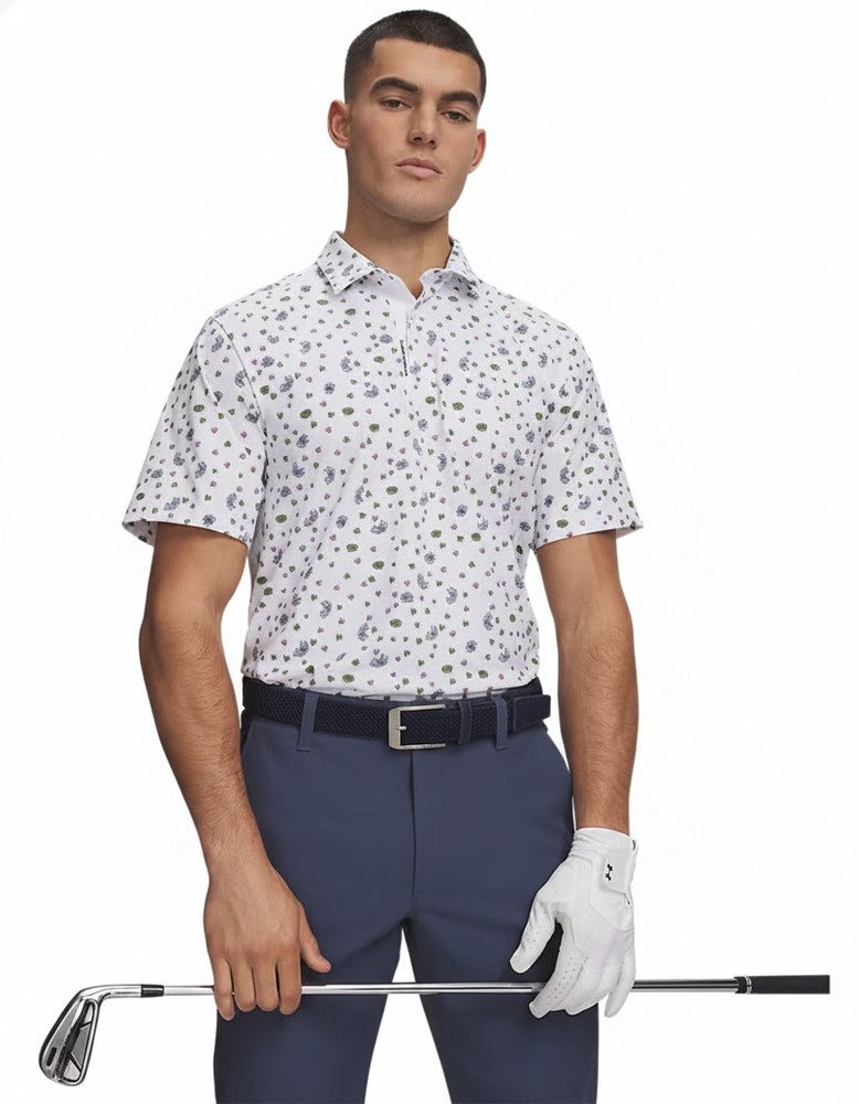 Under Armour ArmourDry Printed heren polo, white/blue wind/midnight navy
