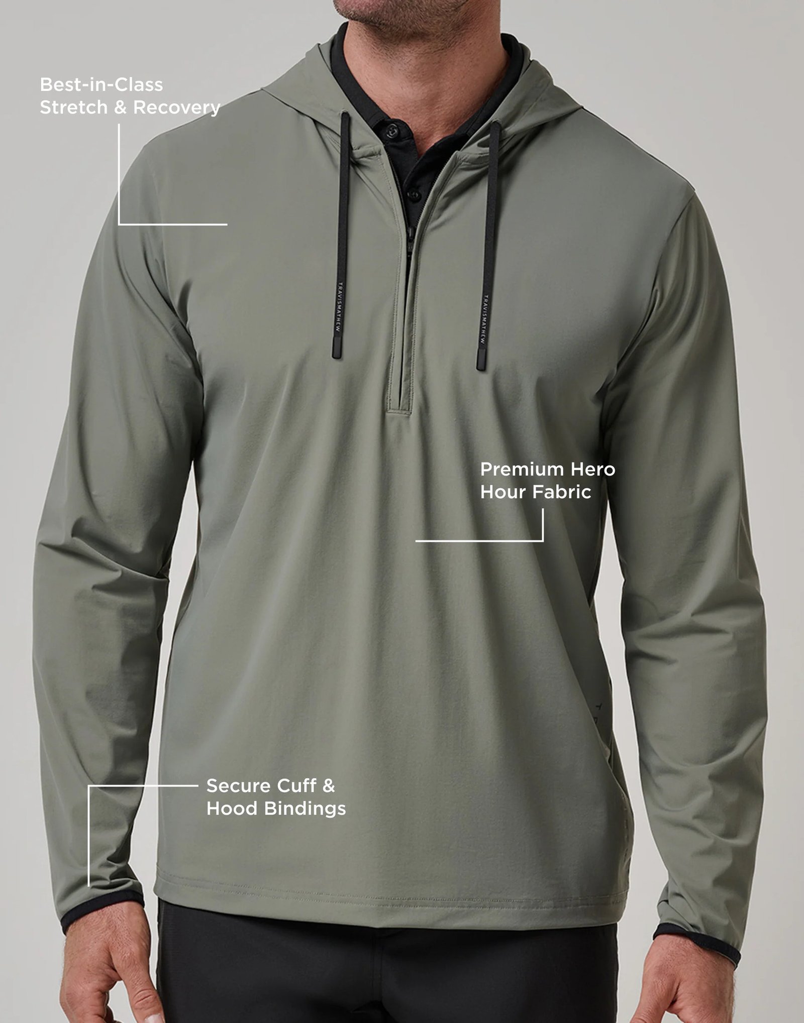 Travis Mathew Hero Hour Tech heren hoodie, dark olive