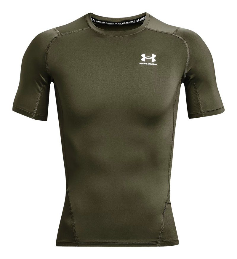 Under Armour HeatGear heren compressieshirt, marine OD green/wit