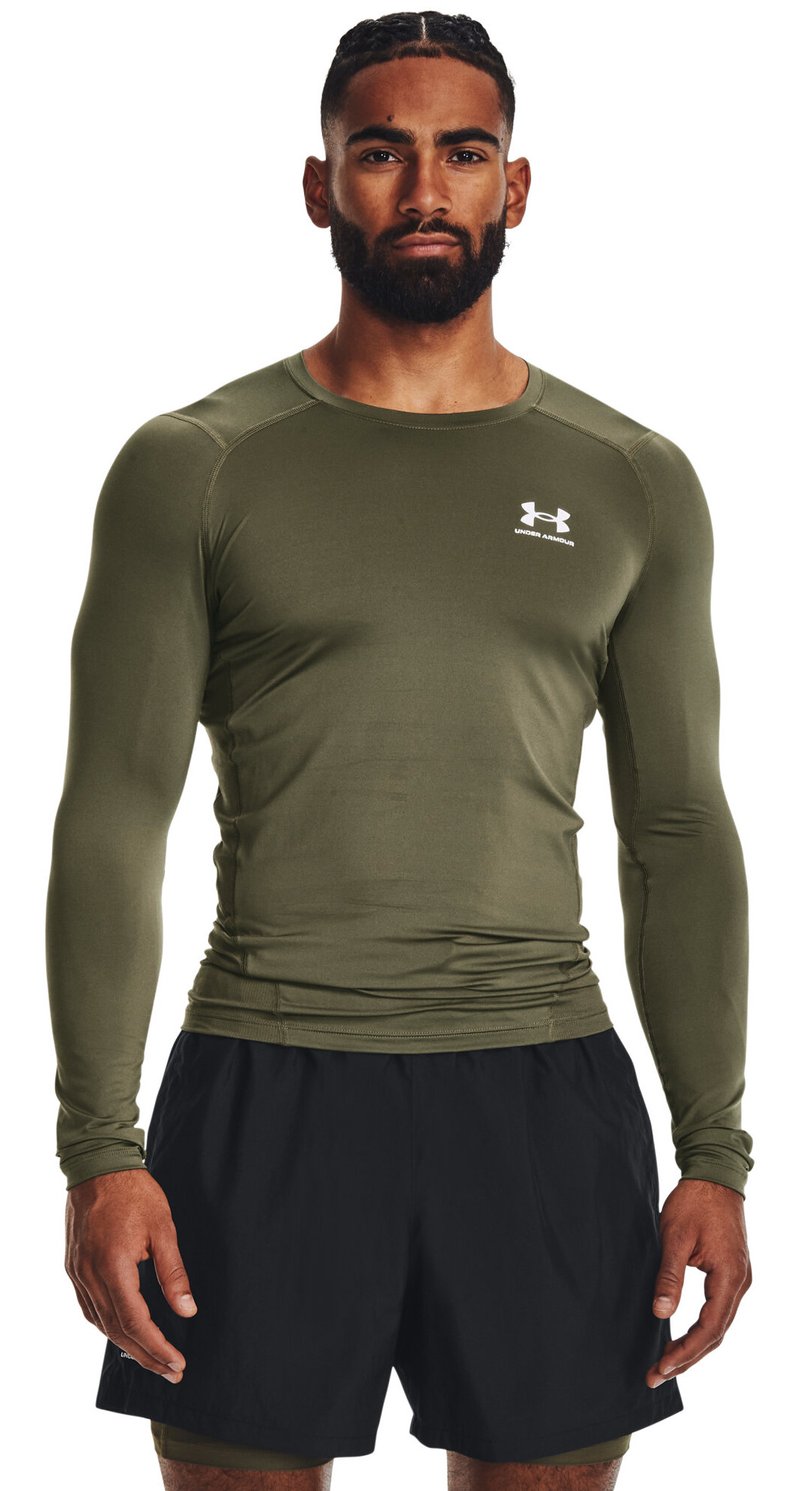 Under Armour HeatGear heren compressie shirt met lange mouwen, marine OD green/wit