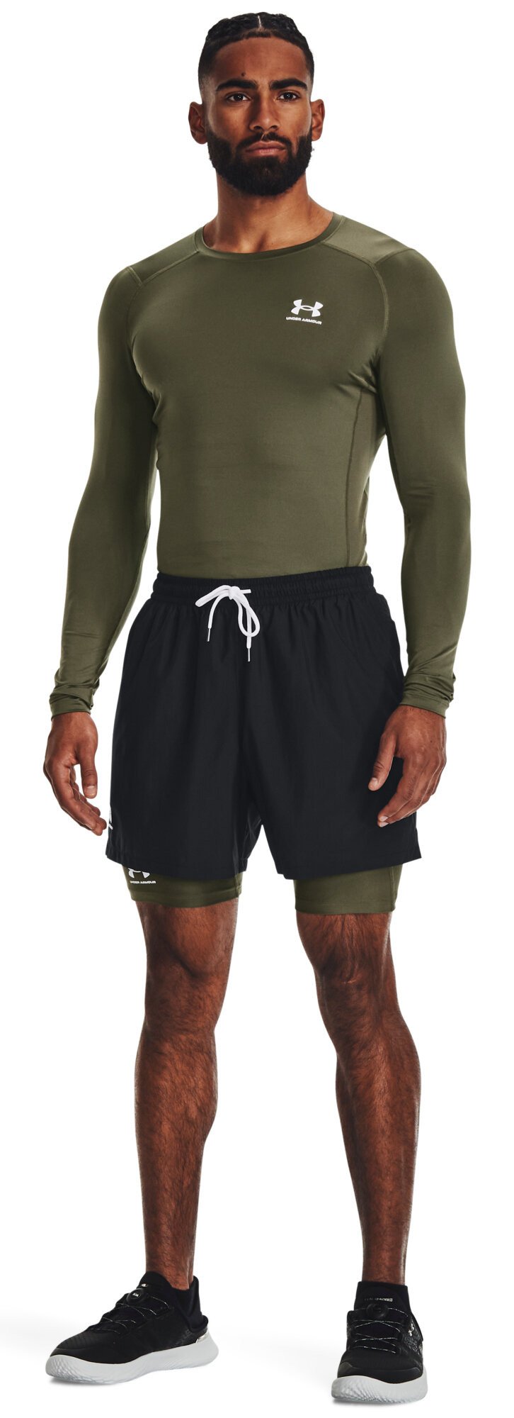 Under Armour HeatGear heren compressie shirt met lange mouwen, marine OD green/wit