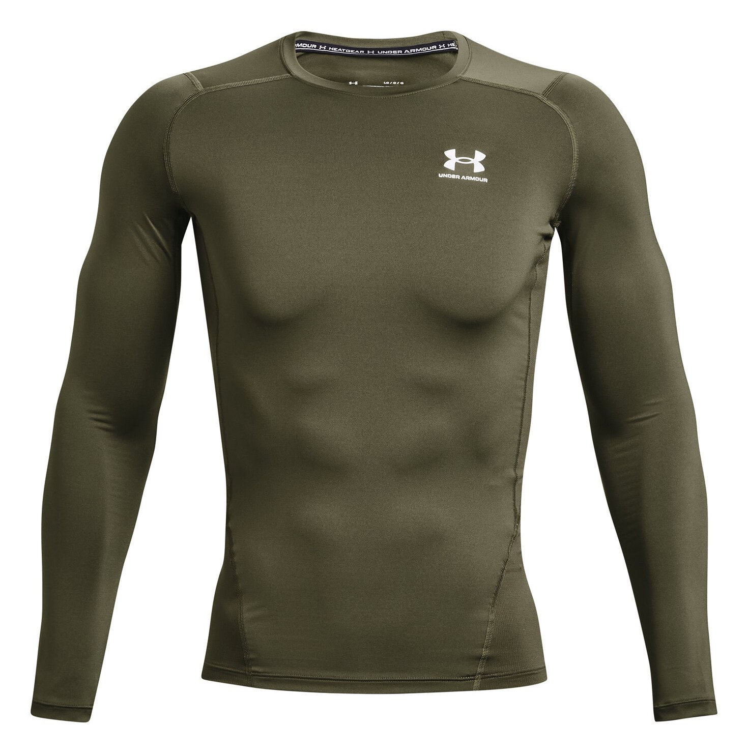 Under Armour HeatGear heren compressie shirt met lange mouwen, marine OD green/wit