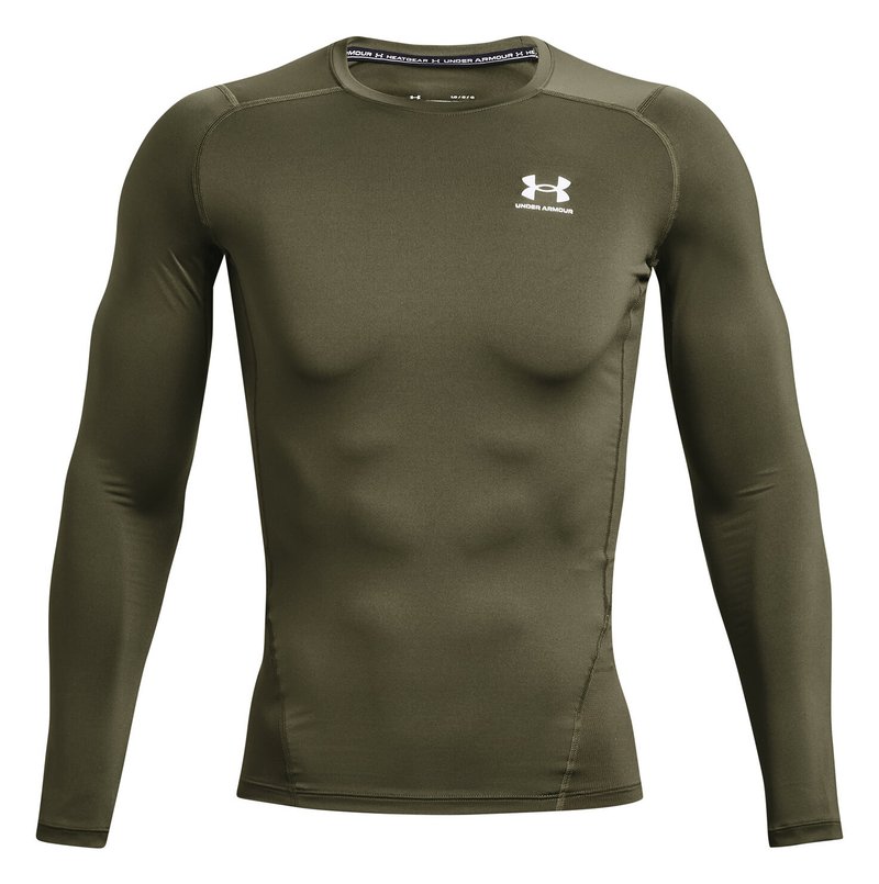 Under Armour HeatGear heren compressie shirt met lange mouwen, marine OD green/wit